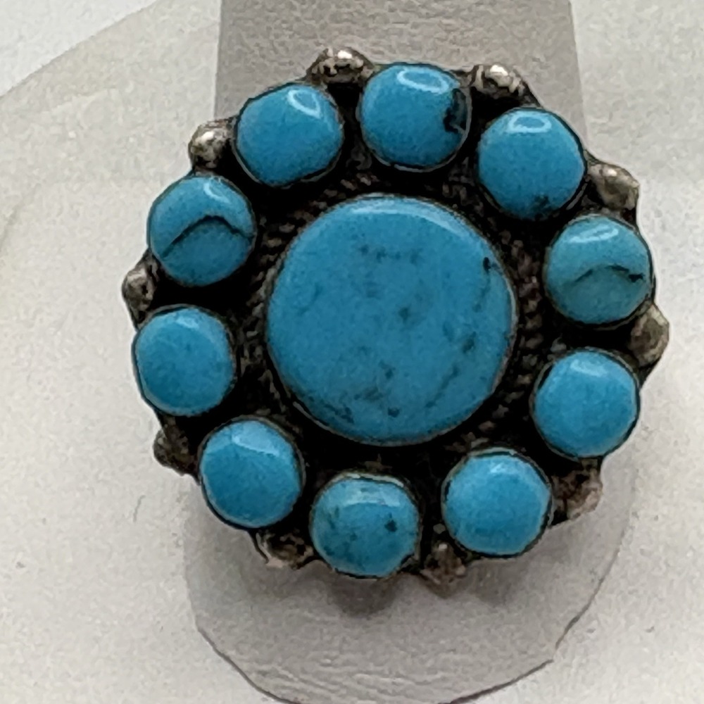Vintage Estate Sterling Silver Turquoise Ring Size 11 Cluster Flower Southwest